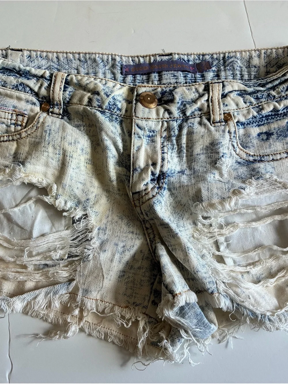 Boom Boom Jeans Bleached Blue Distressed Denim Shorts